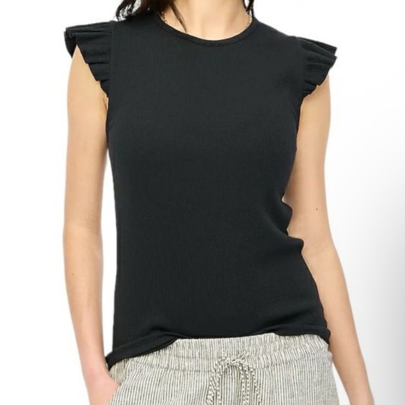 J. Crew Factory Tops - J. Crew Factory Black  Ribbed ruffle tank top NWT SZ L